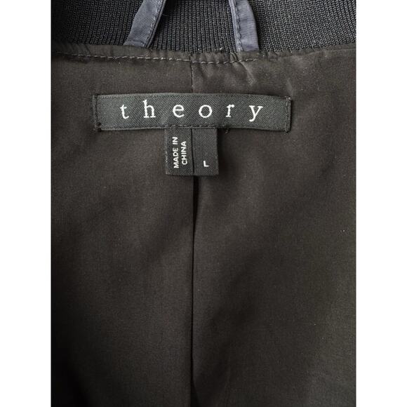 Theory Men’s Navy Nylon/Black Lamb Leather Sleeve Jacket Bomber RN#98406, Size L - Picture 3 of 11